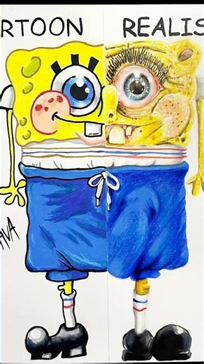 Drawing Spongebob - Cartoon vs Realism 🤩 #drawing #spongebob #shorts #art #acrylicmarkers #ohuhu