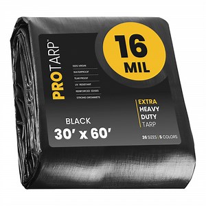 ProTarp 30' x 60' Black Extra Heavy-Duty Weatherproof 16 Mil Poly Tarp with Reinforced Edges