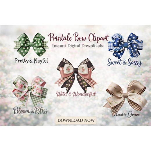 Cottagecore Bow PNG Clipart Bundle | Printable Hair Bow Graphics (digital Download) - Etsy