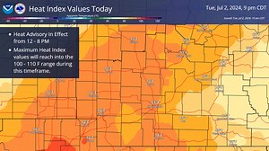 2.9K views · 31 reactions | A Heat Advisory is in effect from 12 PM to 8 PM today. During this timeframe, Heat Index values will reach into the 100-110 F range, especially along and west of Highway 65. The greatest threat will be in the 2-5 PM timeframe. Remember to drink lots of water, take frequent breaks when spending time outside, and check in on family members! | US National Weather Service Springfield Missouri | Facebook