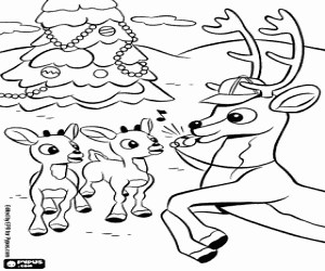 Comet and two young reindeers coloring page printable game