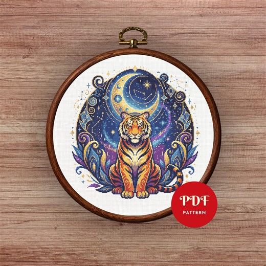 Tiger Cross Stitch Pattern PDF, Celestial Galaxy Animal Design (pattern Keeper Compatible, Instant Download) - Etsy