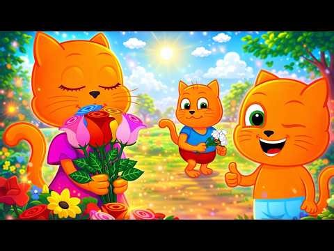 Cats Family in English - FLOWERS DRINK COLORS! 🌸🥤🌈 Cartoon for Kids 4K