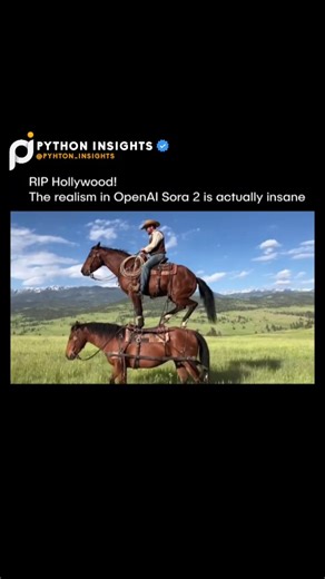 Python Insights on Instagram: "OpenAl absolutely cooked with this. OpenAl just released Sora 2, and it's a big step up. It can now generate both video and audio, including voices and background sounds, with much more realism. There's a new app where users can create short 10-second videos using just text prompts. You can even put yourself into these videos using a feature called Cameo if you verify your identity. Others can remix your clips, but only if you allow it, and the system handles co-ow