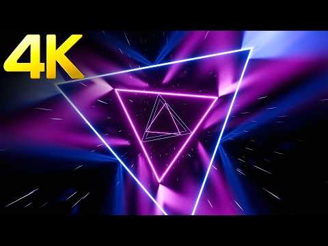 4K Abstract 10 Hours || Trippy Triangle Tunnel Blue & Pink Color Neon Black Relaxing Video Loop