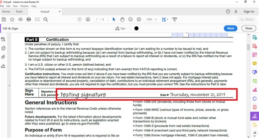 Can't add date in a "fill and sign" W-9 document. How do I do this? [2019]