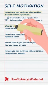 Show Drive, Stay Humble: Crush Self-Motivation Interview Questions This video dives into the top 5 interview questions about self-motivation and shows you how to answer them like a focused, driven achiever. You'll learn how to highlight your inner drive, goal-setting habits, and ability to stay energized and productive without needing constant external push—qualities every top employer is looking for. Practice Job Interview and Hiring Assessment Tests: https://www.howtoanalyzedata.net/ ____ Down
