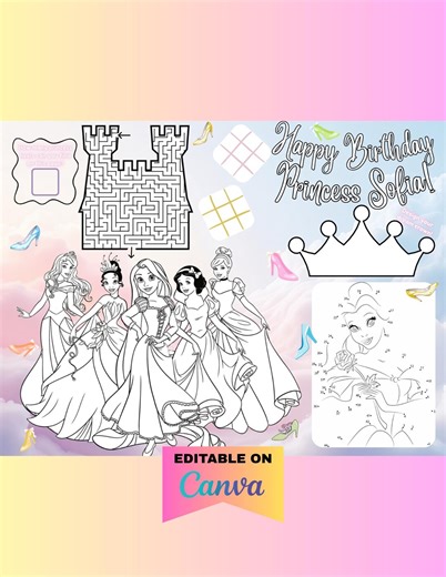 Princess and Prince Activity Sheets Party Editable Canva Digital Download - Etsy