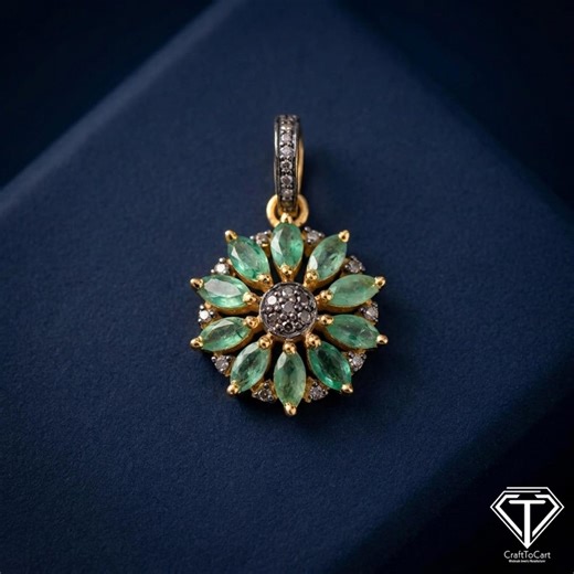 Emerald Pendant, Sterling Silver, Pave Diamond Jewelry, Handmade Jewelry - Etsy