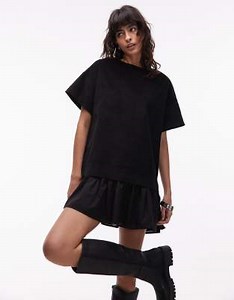 ASOS DESIGN cord hybrid T-shirt mini dress in black | ASOS