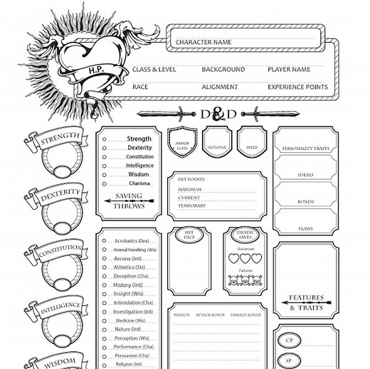 Dnd 5e Character Sheet Printable PDF – Customizable Digital Download Letter Size - Etsy