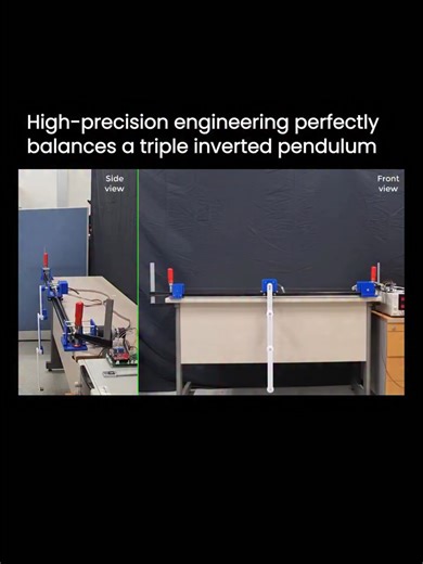 A triple inverted pendulum is one of the most challenging problems in control engineering. In this setup, the system transitions through all eight equilibrium points while remaining stable the entire time. The controller operates in real time with a 1 millisecond sampling loop, constantly making tiny adjustments to keep the system balanced during each transition. What you’re seeing is control theory applied in the real world. Thousands of precise corrections per second keeping an unstable system