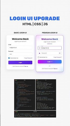 Login UI Upgrade | Basic vs Premium | HTML CSS JavaScript #loginform #loginui #uidesign #webdesign