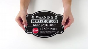 T&R Beware of Dog Sign Keep Gate Shut Do Not Enter Sign - 4 Pack - 9.5 x 6.8 Inches Rust Free .040 Aluminum Reflective - UV Protected, Waterproof, Weatherproof and Fade Resistant - 4 Pre-drilled Holes