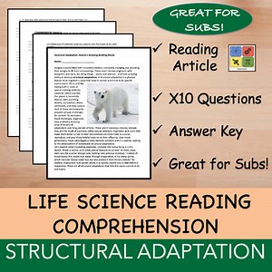 Structural Adaptation - Middle School Science Reading Worksheets - 100% Editable