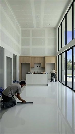 Bare Concrete to LA Mansion Kitchen — Mirror Epoxy Floor Reveal