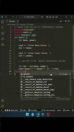 power function in cpp programming | day - 83 #youtubeshorts #viral #trending #shorts #tech