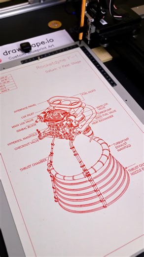 Drawscape on Instagram: "🚀 Explore the intricate beauty of the Saturn V's First Stage Rocketdyne F1 Engine, meticulously rendered with a Sakura Gelly Roll (White) pen. This plotter art captures the essence of space exploration's engineering marvels. 🎨 Artist: Unknown 🔗 Discover more at https://www.drawscape.io #penplotter #plotterart #blueprintart #spaceart #engineeringart"