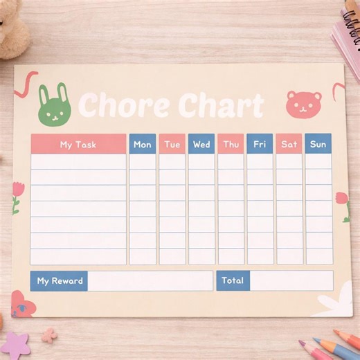 Kids Chore Chart Printable | Weekly Reward Chart for Kids | Cute Responsibility Chart | Kids Routine Tracker | Instant Download PDF - Etsy
