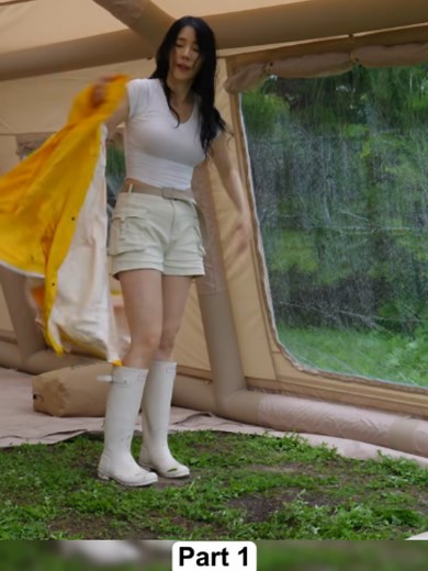 Camping in the Rain Inside a Giant Luxury Inflatable Tent