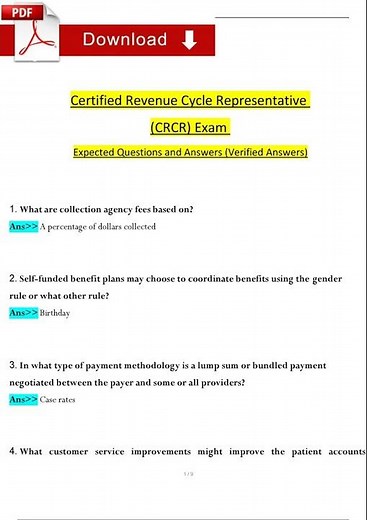 Certified Revenue Cycle Representative CRCR Exam 2024 2025 Questions and Revised Correct Answers
