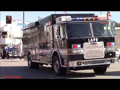 LAPD SWAT Truck, Unmarked Dodge Ram, & Unmarked Crown Vic Responding Code 3