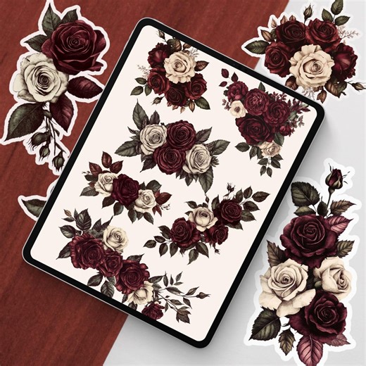 Burgundy Rose Clipart Bundle 15 PNG Transparent Background, Dark Red Floral Illustrations, Wedding Clipart, Watercolor Roses, Commercial Use - Etsy