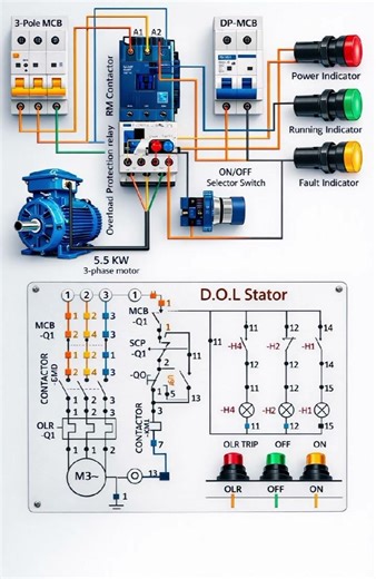 DOL Starter Wiring Diagram Explained in 60 Seconds ⚡3-Phase Motor DOL Starter Complete Wiring 5.5kW