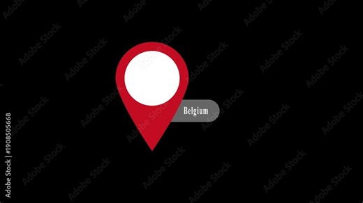 A red location pin marker animation . Belgium map label with location pin symbol. Belgium name with location icon animation.GPS location tracking animation. 4K video