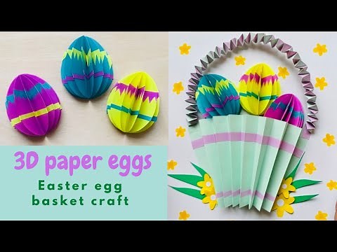 3D Easter Paper Eggs With Basket | How to make easter eggs with paper | Easter Egg Basket Craft