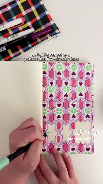 Cracking open my own dot grid sketchbook to create a sketchbook pattern. Leave a comment if you want a discount code for 20% off your dot grid (or blank) sketchbook with my pattern on the cover! Yay! #sketchbookart #sketchbookideas #patterndesign #arttherapy #spooniesoftiktok #stationeryshop #stationeryaddict #markers