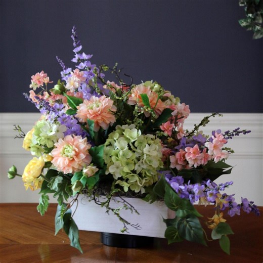 Spring Centerpiece, Farmhouse Dining Table Decor, Pastel Flower Arrangement, Wedding Centerpiece, Bridal Shower Garden Style Tablescape - Etsy