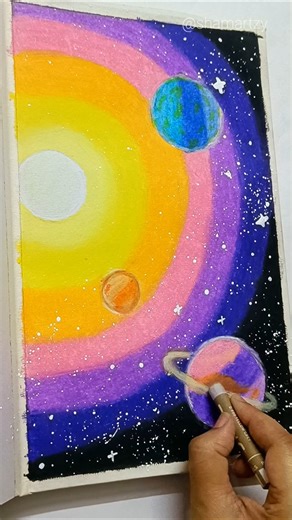 Planets Drawing 🌏 Oil Pastels 🖍️ #art #shorts #drawing