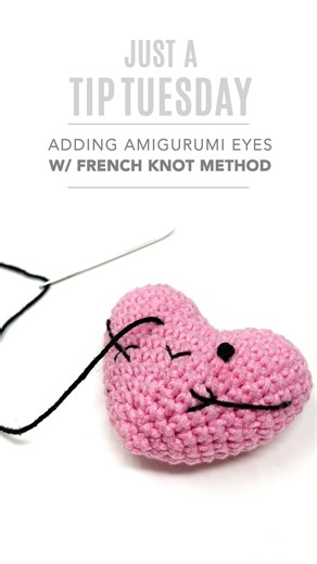 The Knotty Boss - Anna Leyzina on Instagram: "It’s time for another #JustATipTuesday installment. Today we’re talking about knots. For those instances when safety eyes are not an option or you just don’t have a small enough size, embroider them using the French Knot method. Although you can also apply this technique for bigger amigurumi using thicker yarn, I prefer to use this with my smaller amis, when none of my pre-made eyes are small enough. Let me know what your ‘alternative to safety-eyes’