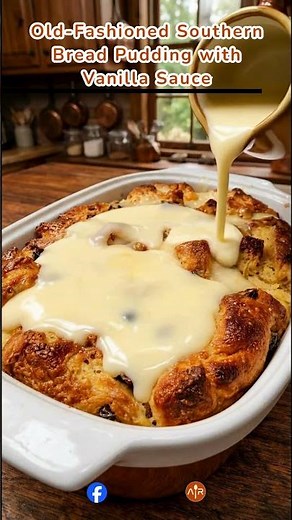 Old Fashioned Southern Bread Pudding with Vanilla Sauce 🍮✨
