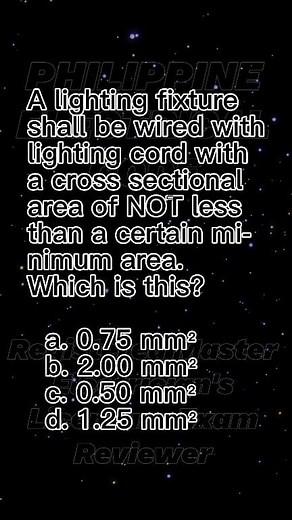 16K views · 487 reactions | A lighting fixture shall be wired with lighting cord with a cross sectional area of NOT less than a certain minimum area. Which is this?  Philippine Electrical Code ✔️ #electricalengineering ✔️ #masterelectrician ✔️ #electrician ✔️ #electrical ✔️ #fypviralシ | Philippine Electrical Code | Facebook