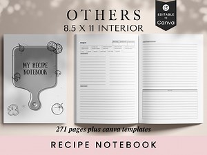 Recipe Notebook, KDP Template, 8.5x11, Canva Editable, Printable, Digital - Etsy