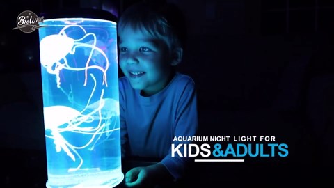Brewish Jellyfish Lamp (Upgraded Motor 2025),16 Color Changing Mood Lamps, 4 Modes Aquarium Night Light, Artificial Fish Tank with Moving Fish, Sensory Room LED Lights for Autism, ADHD, Excellent Gift