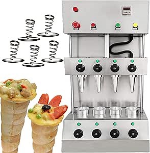 Pizza Cone Machine 4 Cone Maker Full Stainless Steel Pizza Cone Forming machine with 4 molds pizza cone oven display warmer (pizza cone maker, 110V/60HZ)