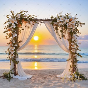 Rustic Beach Wedding Arch Digital Photography Backdrop With Flowers Digital Background Boho Photography Backdrop Wedding, Romantic Backdrop - Etsy