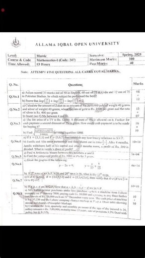 AIOU Code 247 Past Paper Spring 2025