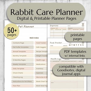 Rabbit Care Planner | Digital & Printable PDF Planner Template Pages | Trackers for Weight, Medication, Health, Expenses, Chore Charts - Etsy Australia