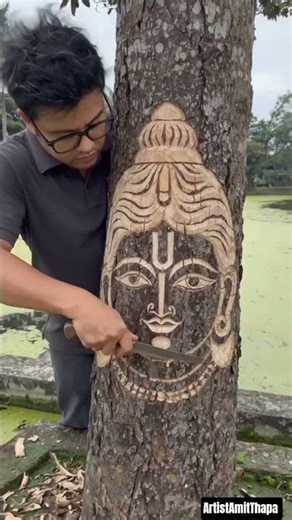 Title: Tree Cutting Mahadev Art 🎨🔥 | Amazing Shiva Wood Carving #Shorts #Mahadev