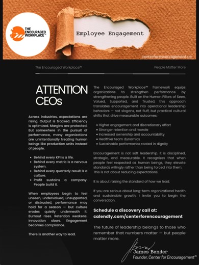 The future of leadership belongs to those who remember that numbers matter — but people matter more. Schedule a Discover Call and see how we can represent your numbers through an organizational cultural shift! calendly.com/centerforencouragement
