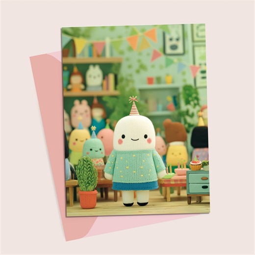 Kawaii Birthday Card - Crochet Character Party Card - Etsy