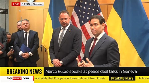 'We're making some changes to the peace plan after talks with Ukraine' US secretary of state Marco Rubio and Ukrainian presidential adviser Andrii Yermak provide an update on peace deal talks in Geneva. https://trib.al/cXwnCeo 📺 Sky 501 and YouTube | Sky News