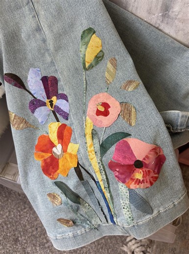 Blue Jean Floral Bouquet Posy Petals Patchwork Pattern, DIY Spring Applique, Gift Idea, Digital Download, Print at Home & Tiled Outline - Etsy