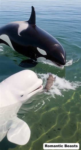 Beluga whale saving a platypus from the orca