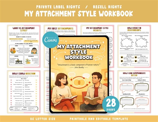 PLR / Resell My Attachment Style Workbook, Printable and Editable Template, Love Patterns Worksheet, Attachment Style Quiz - Etsy