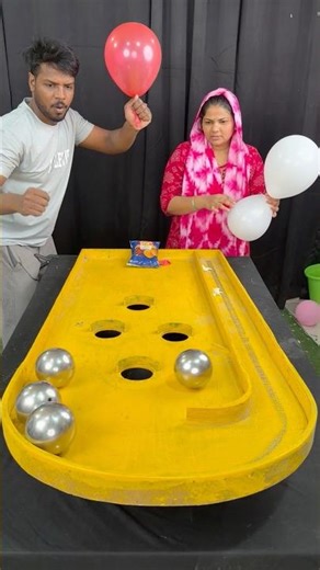 Husband vs wife next level roll ball challenge and pop balloon / part 22 #shorts